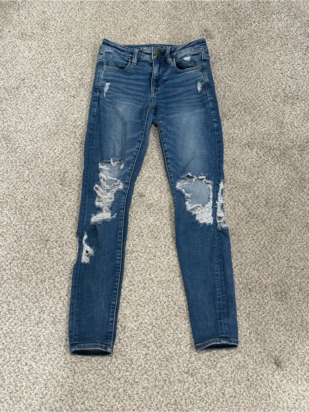 American Eagle Outfitters Distressed Dark Blue Skinny Jeans - Size 10/12 Girls